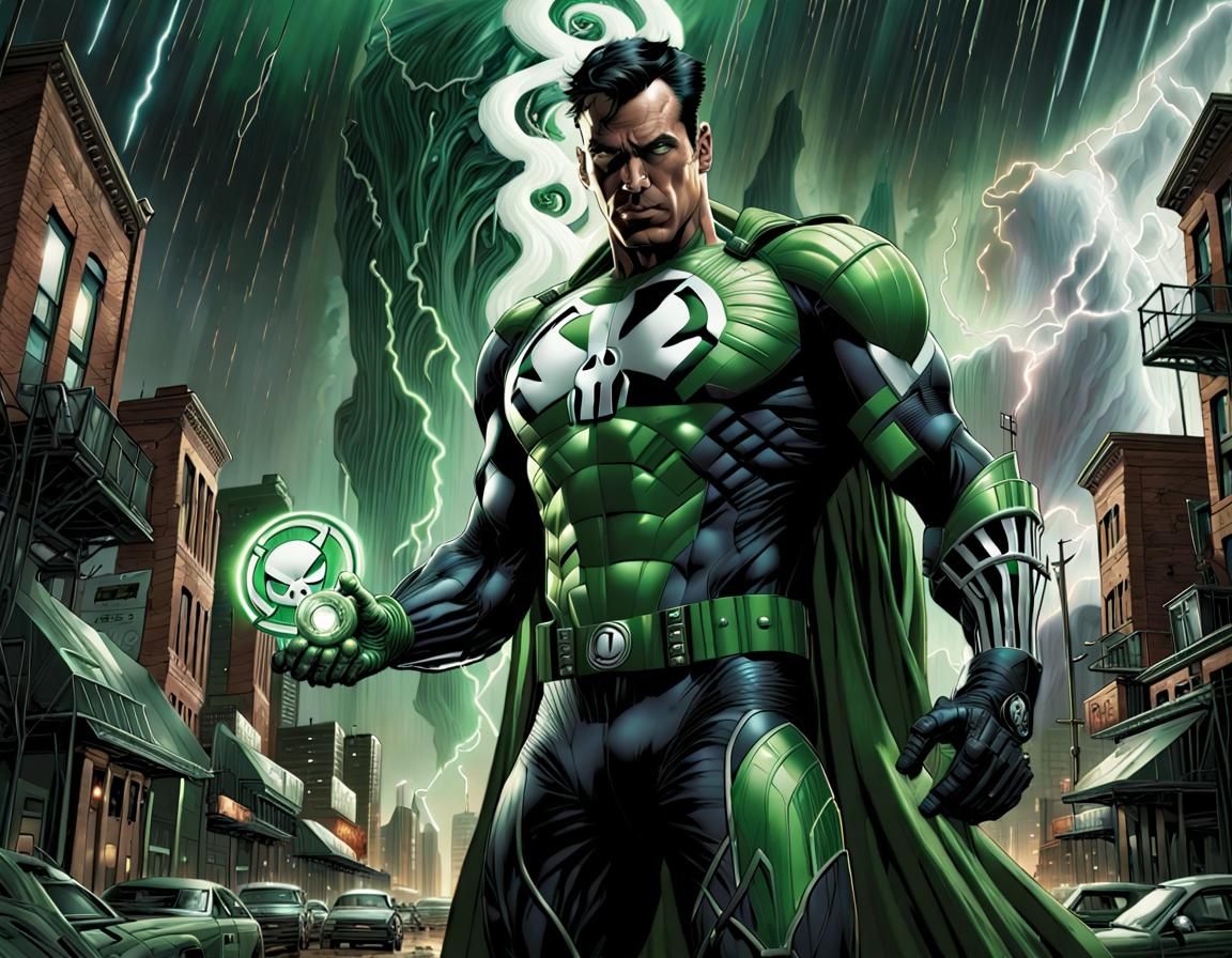 Green Lantern Punisher Fusion in Dystopian Storm
