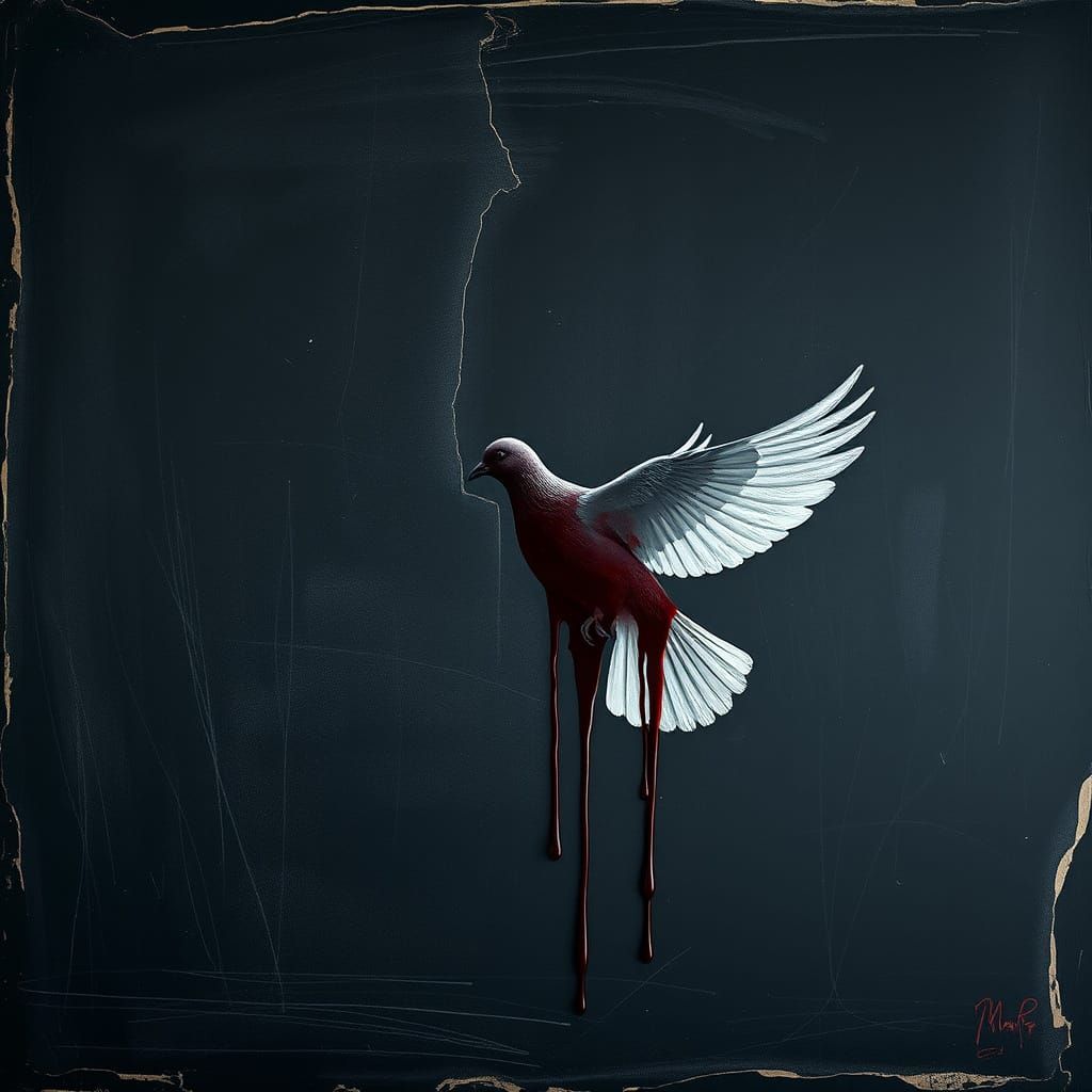 Dove's Wing and Blood: A Somber War Scene