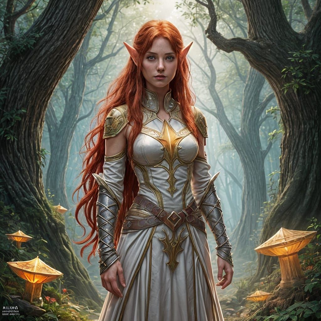 Ethereal Elf Cleric in Mystical Forest Glade