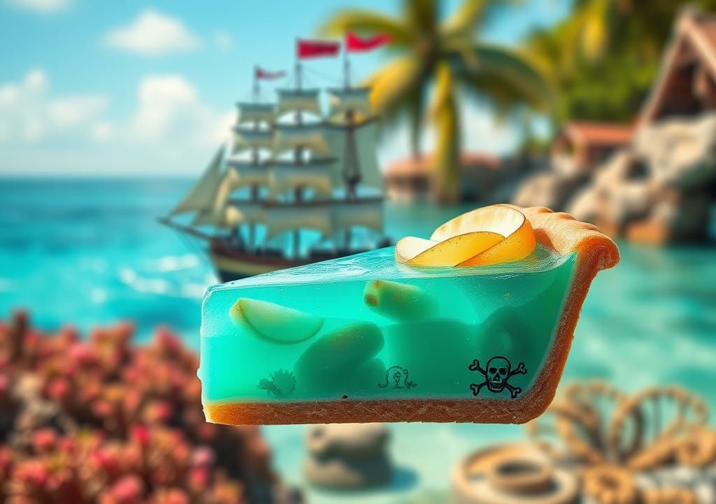 Pirate Ship on Aqua Apple Jello Pie