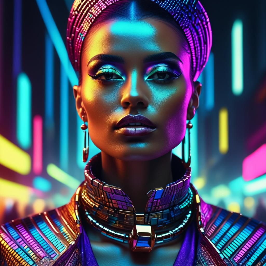 Futuristic Woman Portrait with Neon Accents