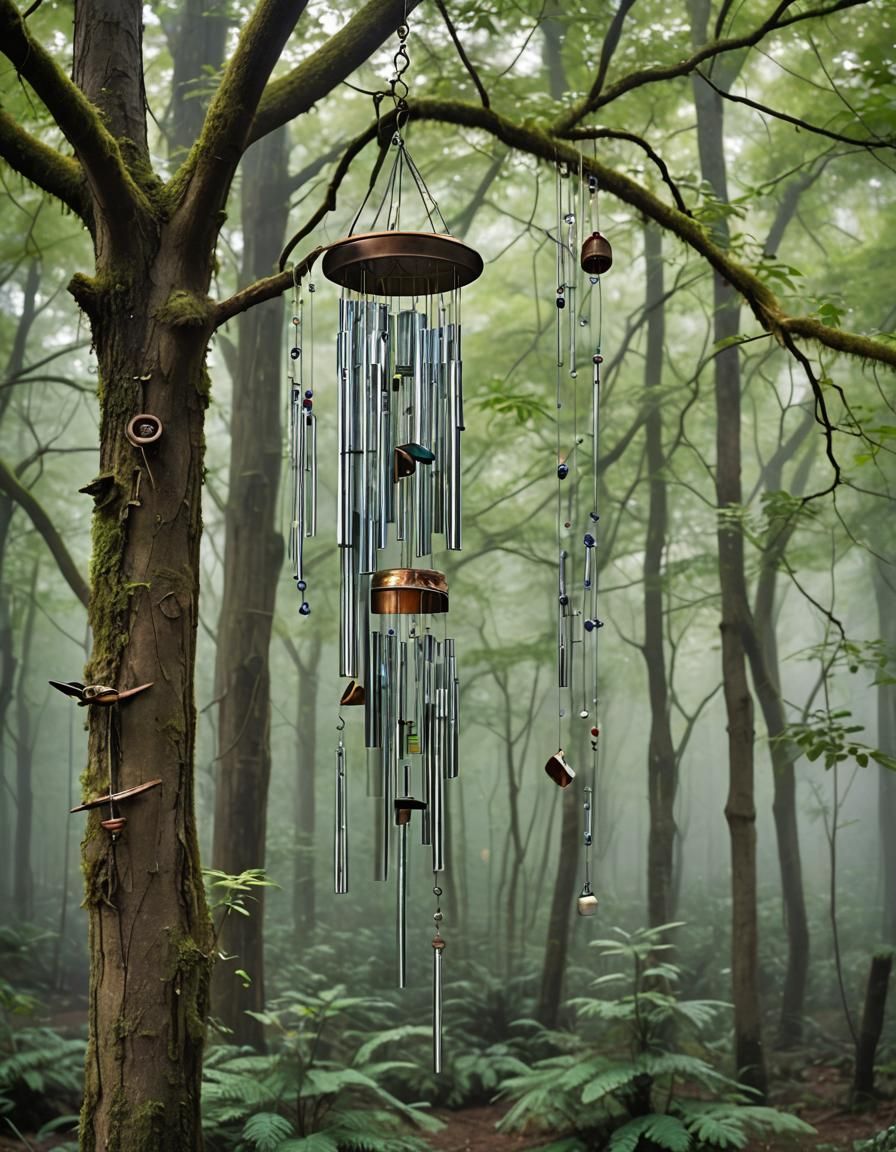 Wind Chimes in Misty Forest