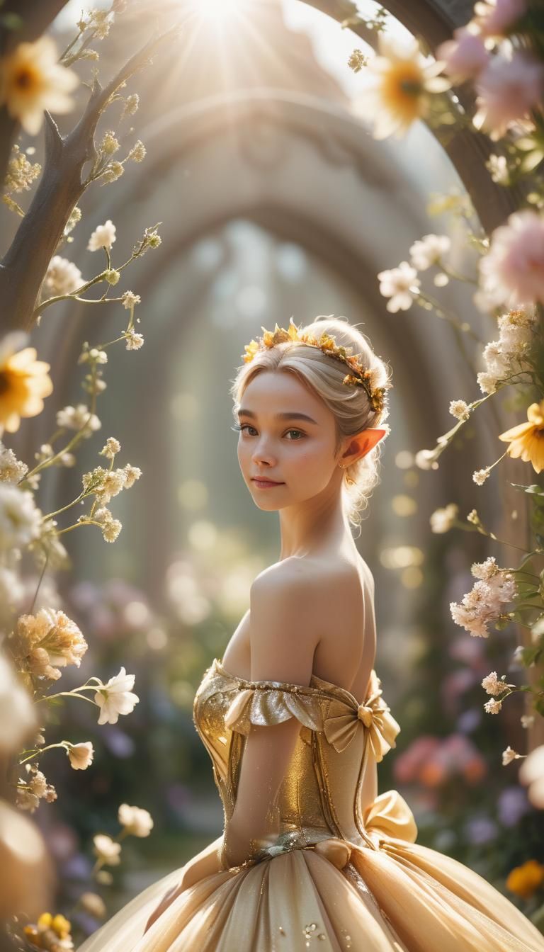 Elf in Ball Gown, Spring Court, Photorealistic Style