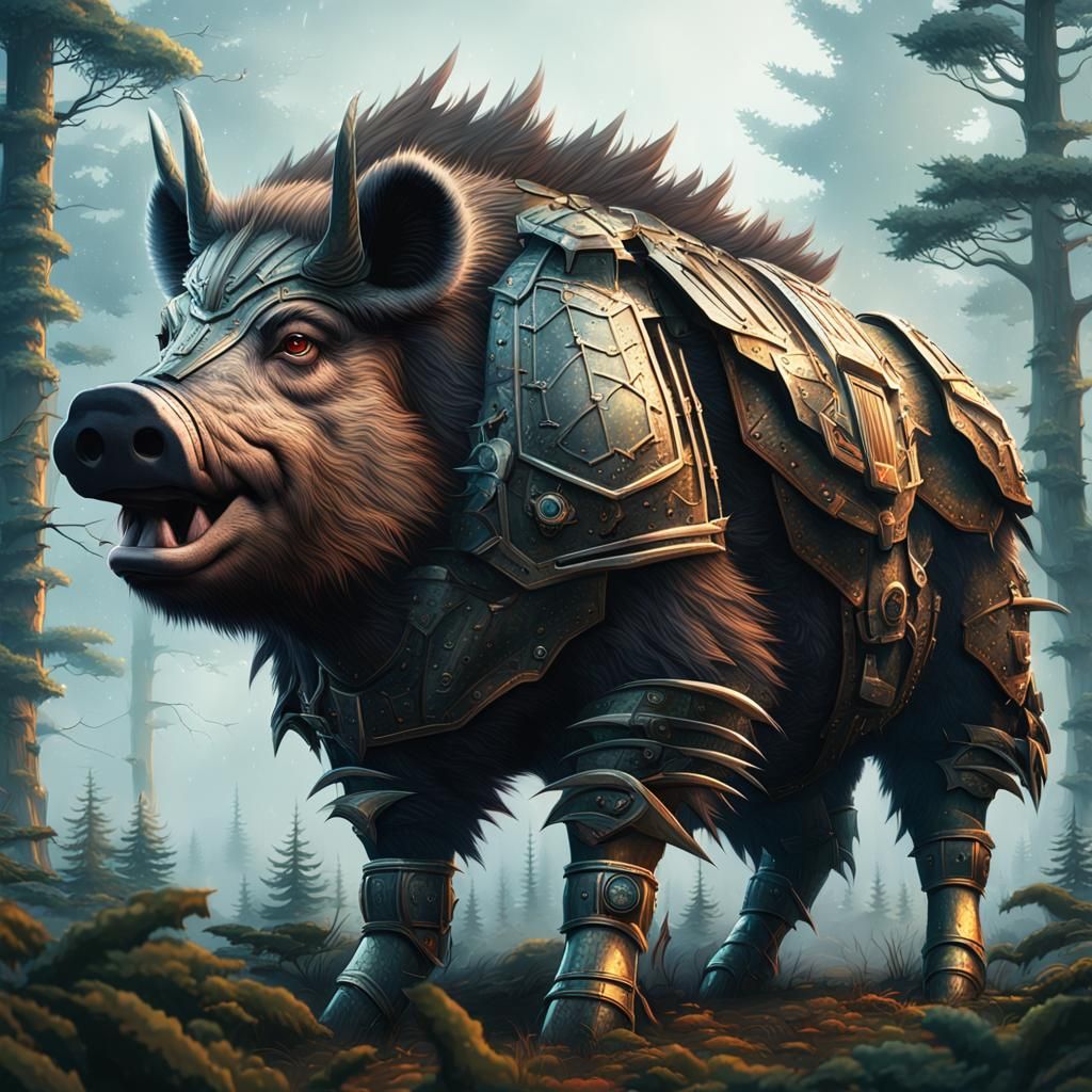 Armored Boar Warrior in Misty Forest