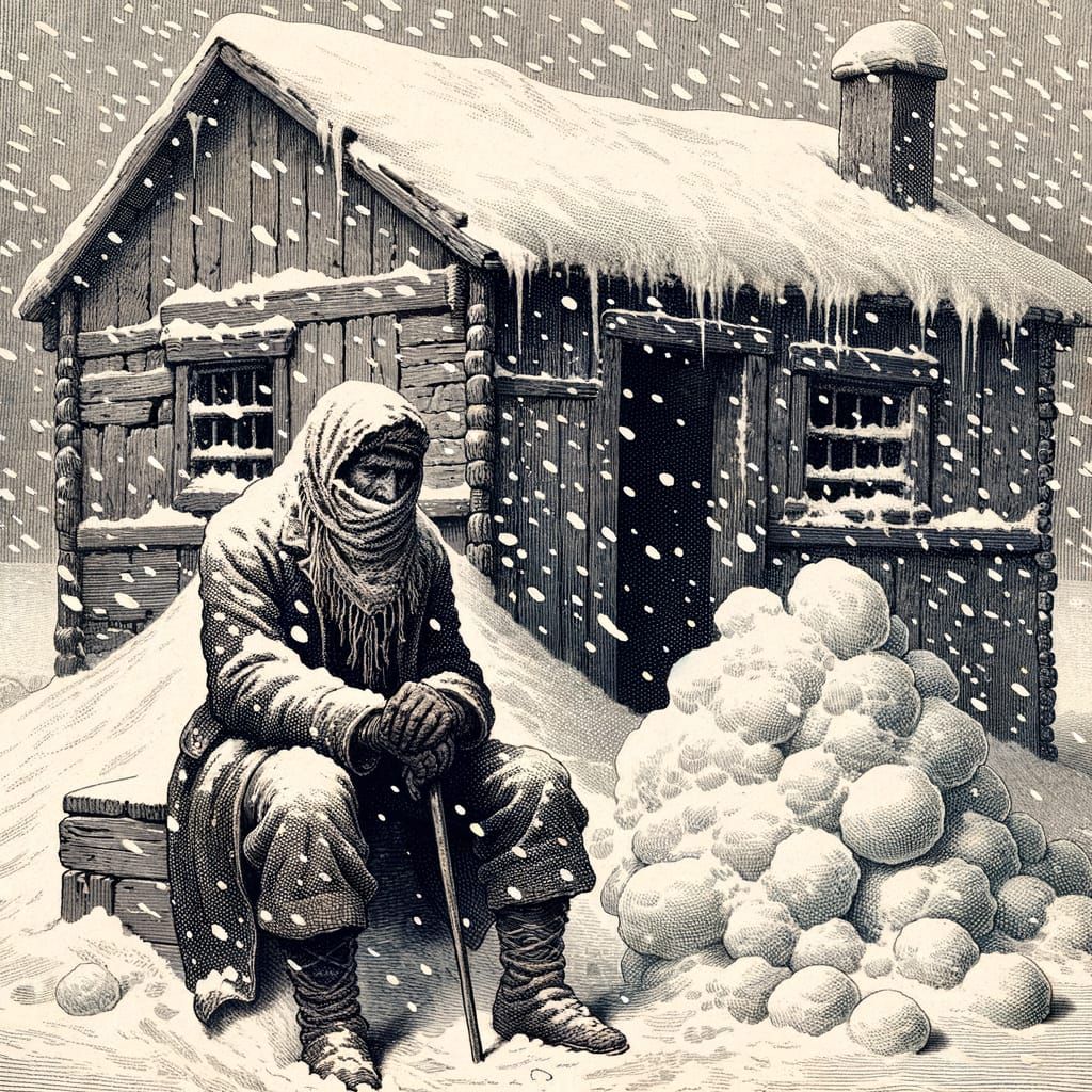 Victorian Man in Snowstorm Illustration