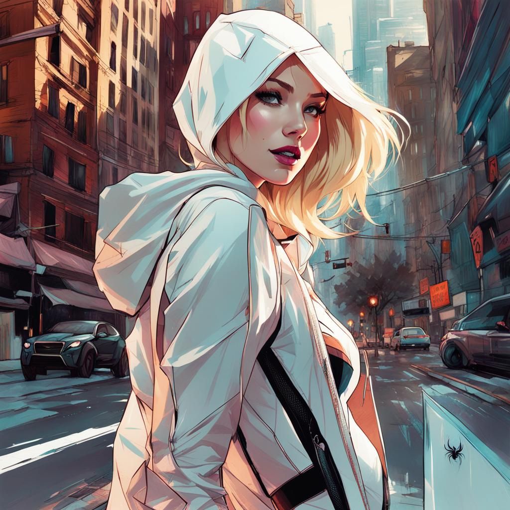 Dynamic Ghost-Spider in City Landscape, Digital Art