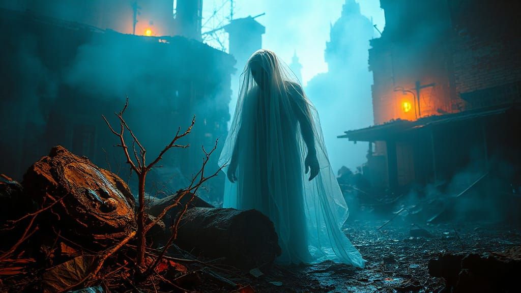 Ethereal Ghost in a Surreal, Nightmarish Scene