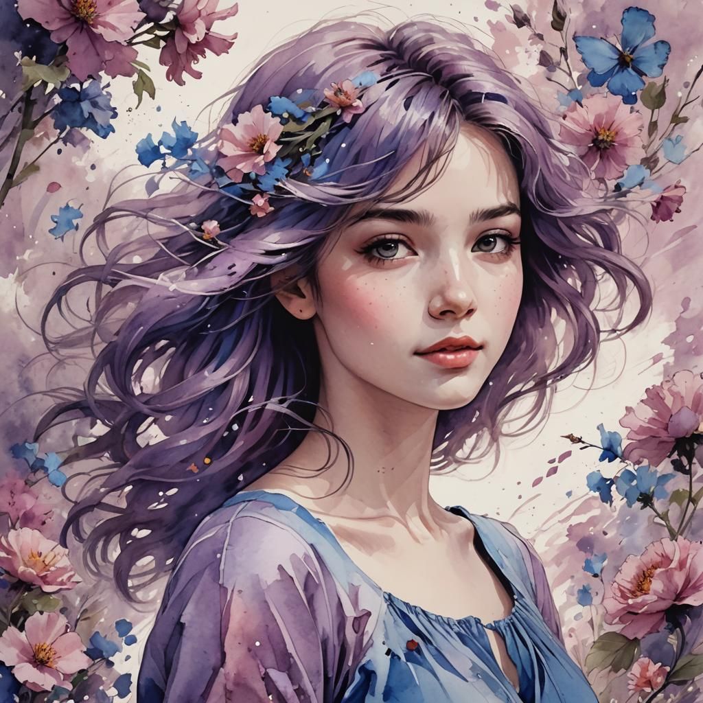 Colorful Graffiti Art Portrait of Smiling Woman