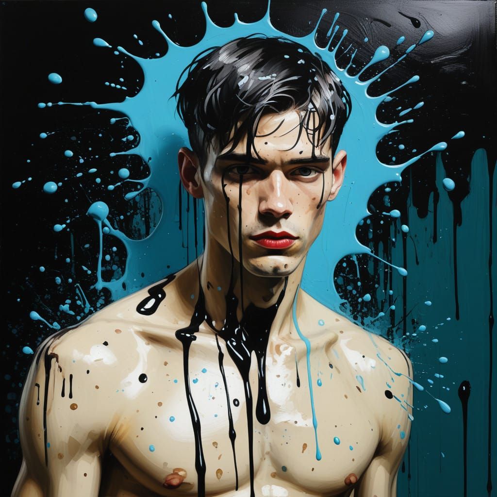 Man in 1920s Suit with Splattered Paint, Inspired by Art Dec...