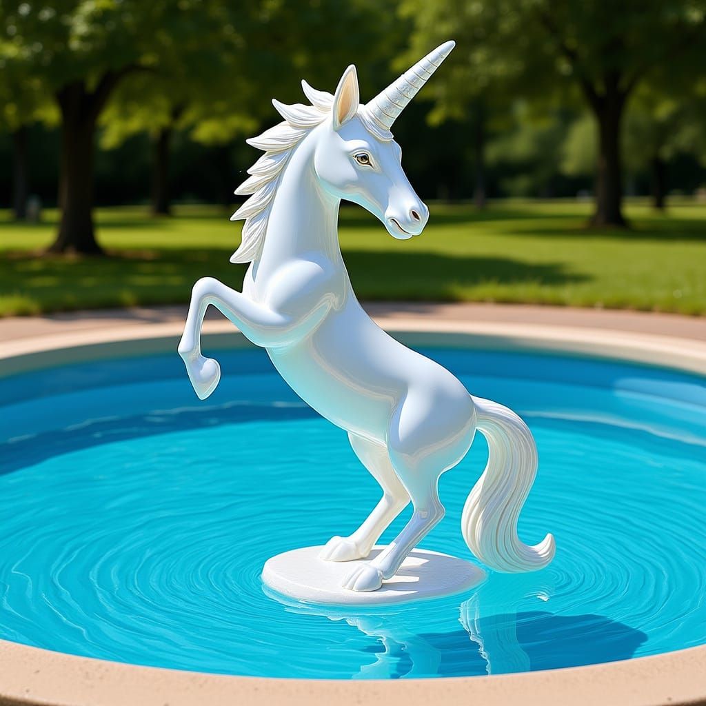 Sea Glass Unicorn Sculpture on Water Fountain