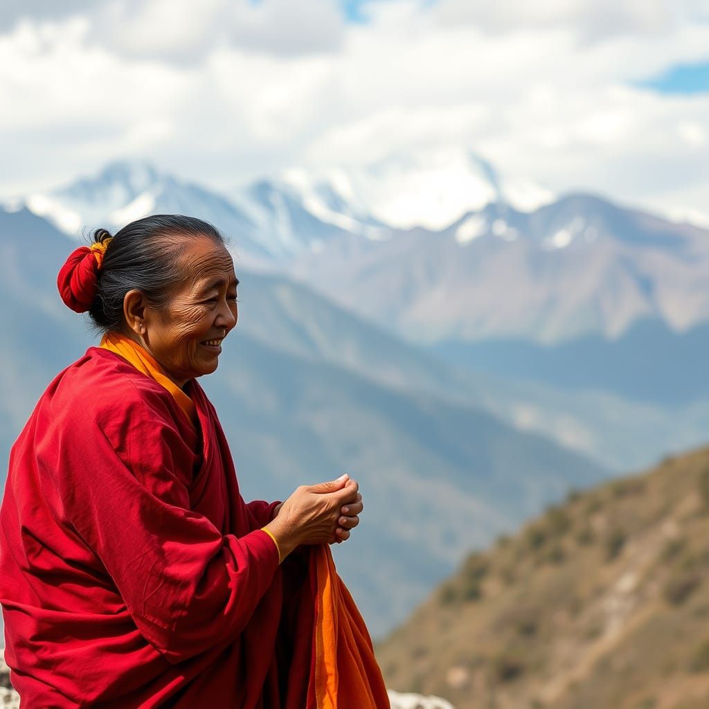 Himalayan Woman Dyes Saffron Monk Fabric in Traditional Art