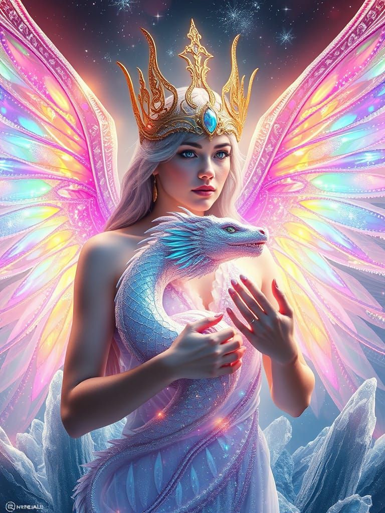 Ethereal Being with Majestic Wings and Dragon Companion