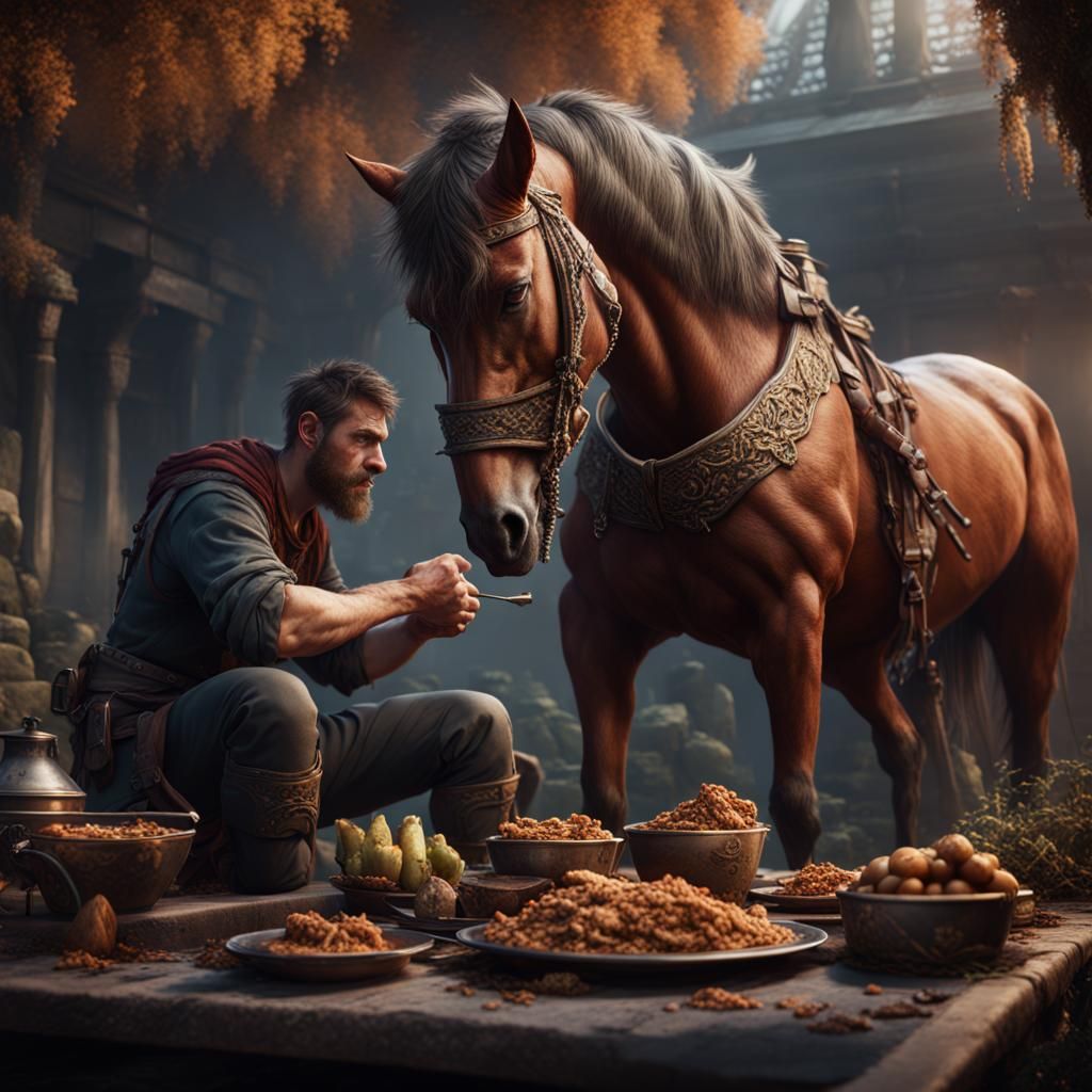 Man Eats Horse: Detailed Fantasy Concept Art