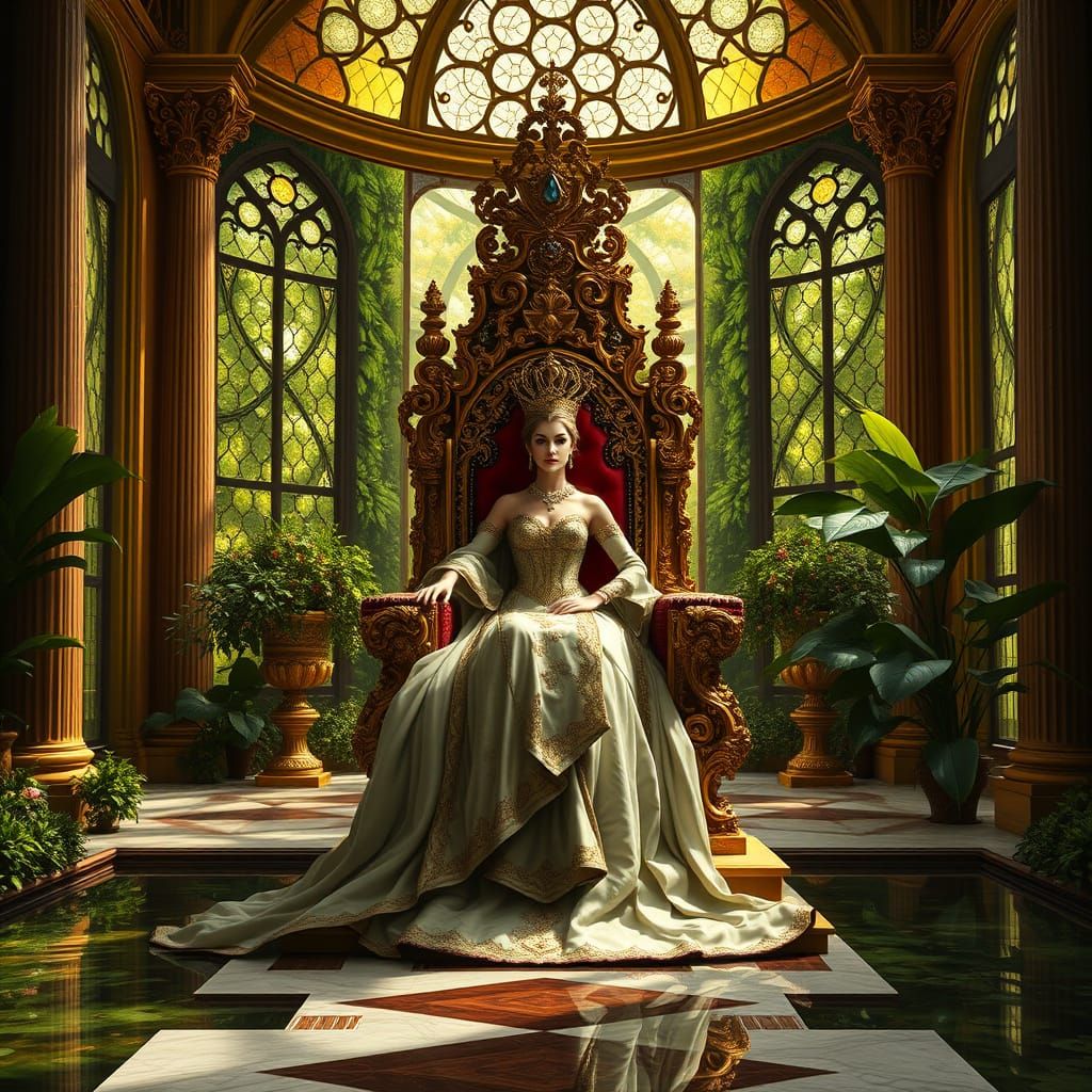 Neoclassical Queen in Opulent Throne Room