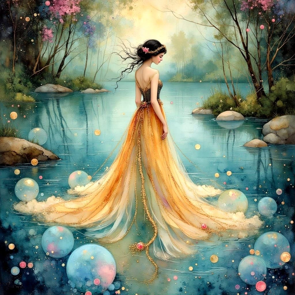 Lady of the Lake in Art Nouveau Bubbles