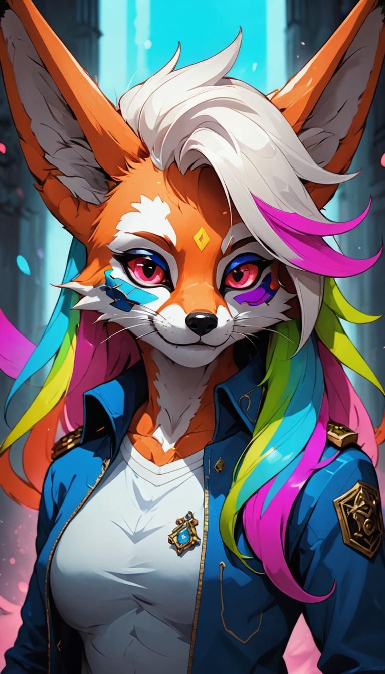 Anime Anthro Fox Portrait with Red Sclera