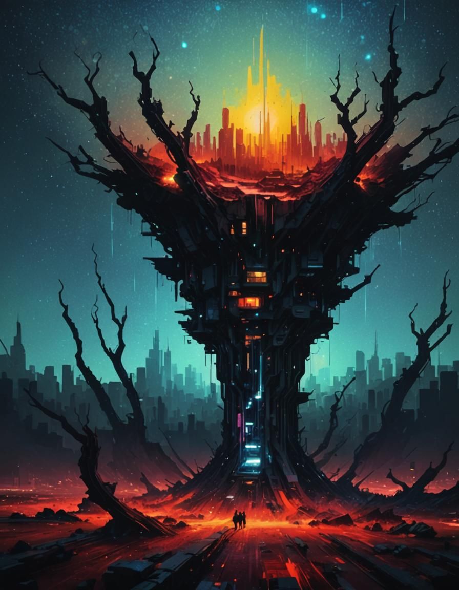 Glitched Neofuturistic Pixelated Architecture in 8K