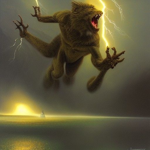 Lightning Creature in Oil Painting Style