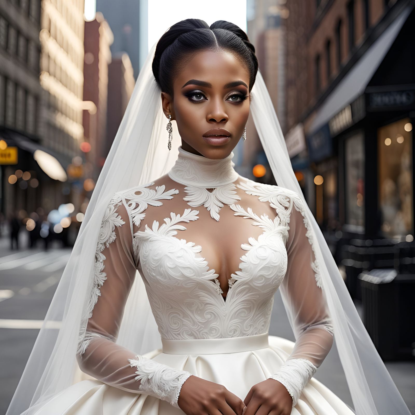 Beautiful Black Woman in NYC Wedding Dress