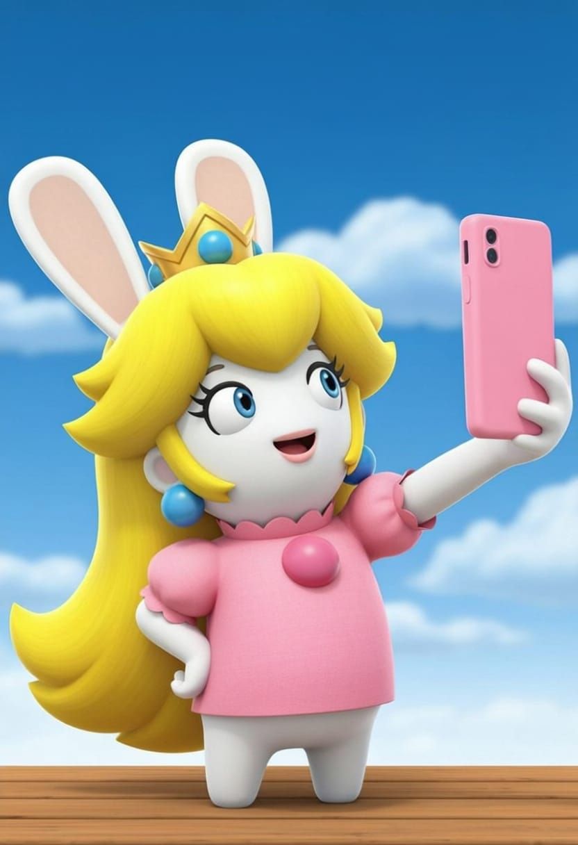 Rabbid Peach Selfie in Mario + Rabbids Cover Art