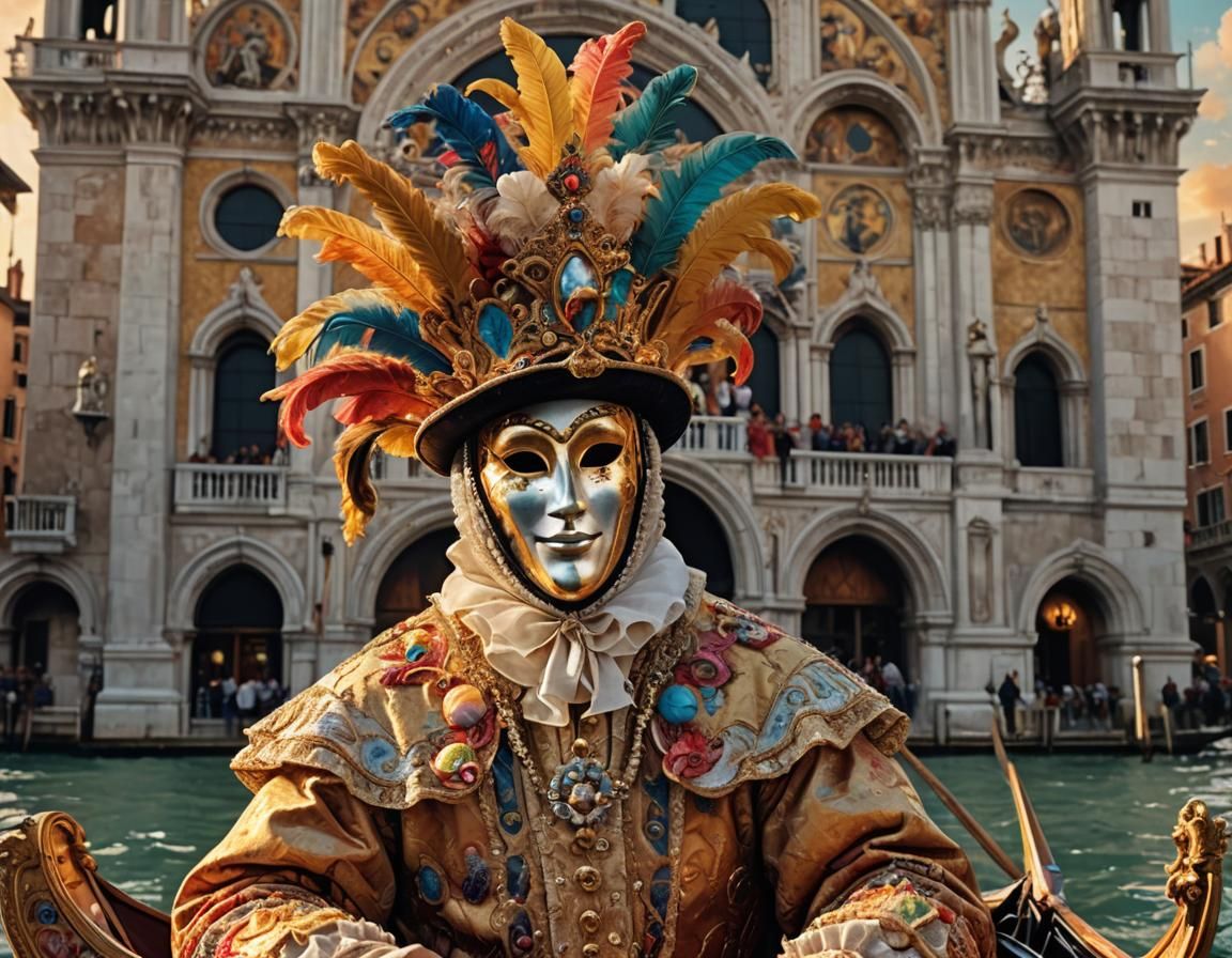 Venice Carnival Reveler in Baroque Splendor