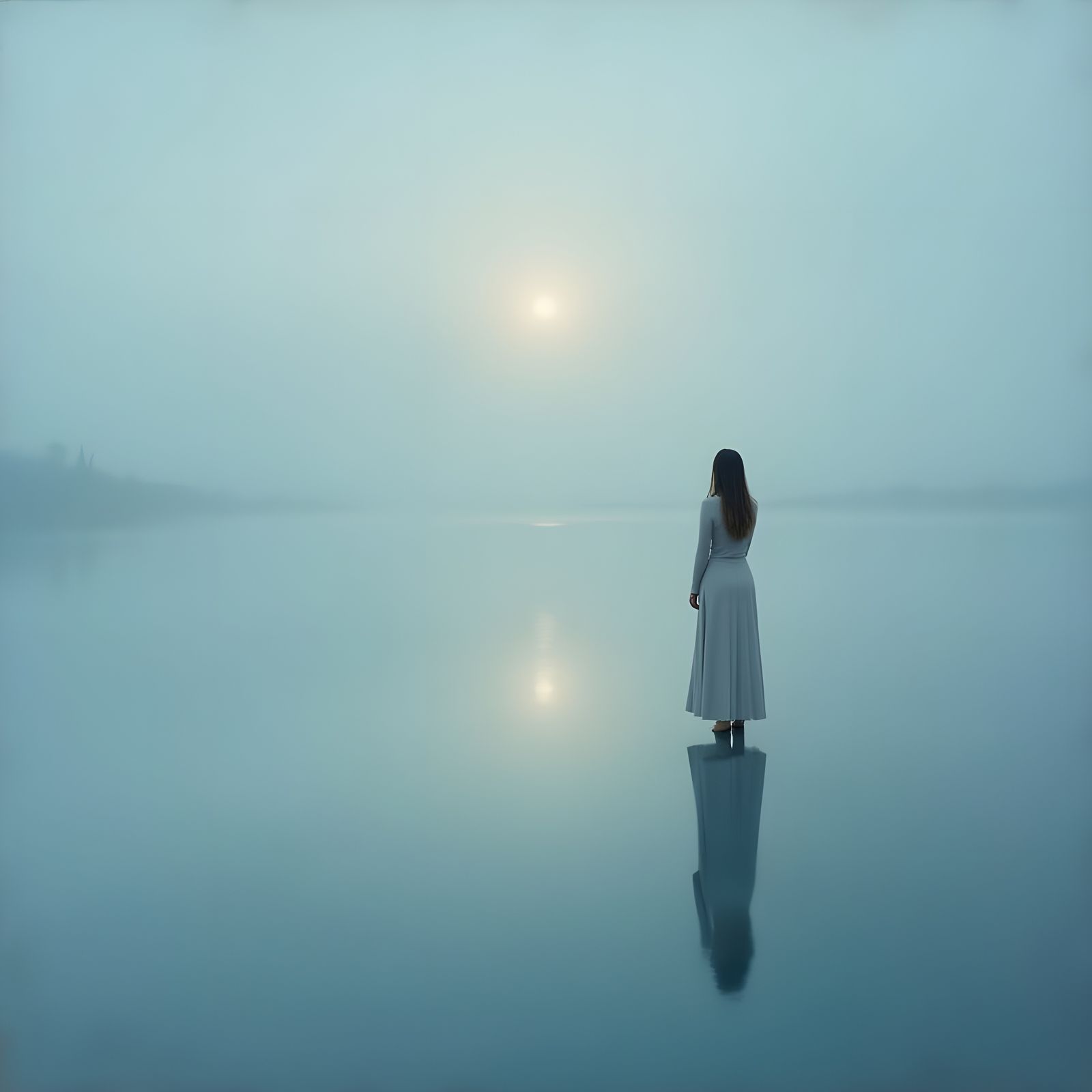 Serene Minimalist Landscape with Glowing Light Source