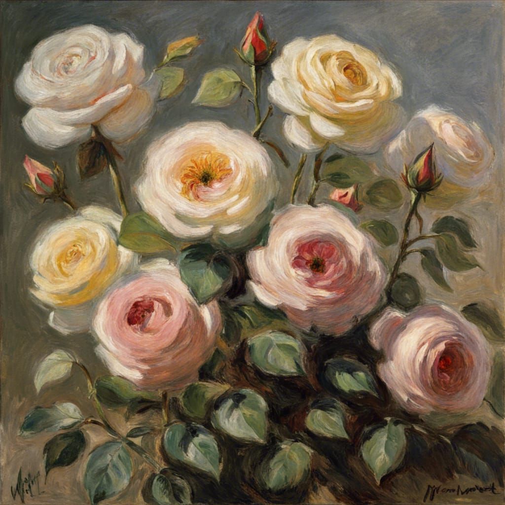 Impressionistic Roses in Full Bloom