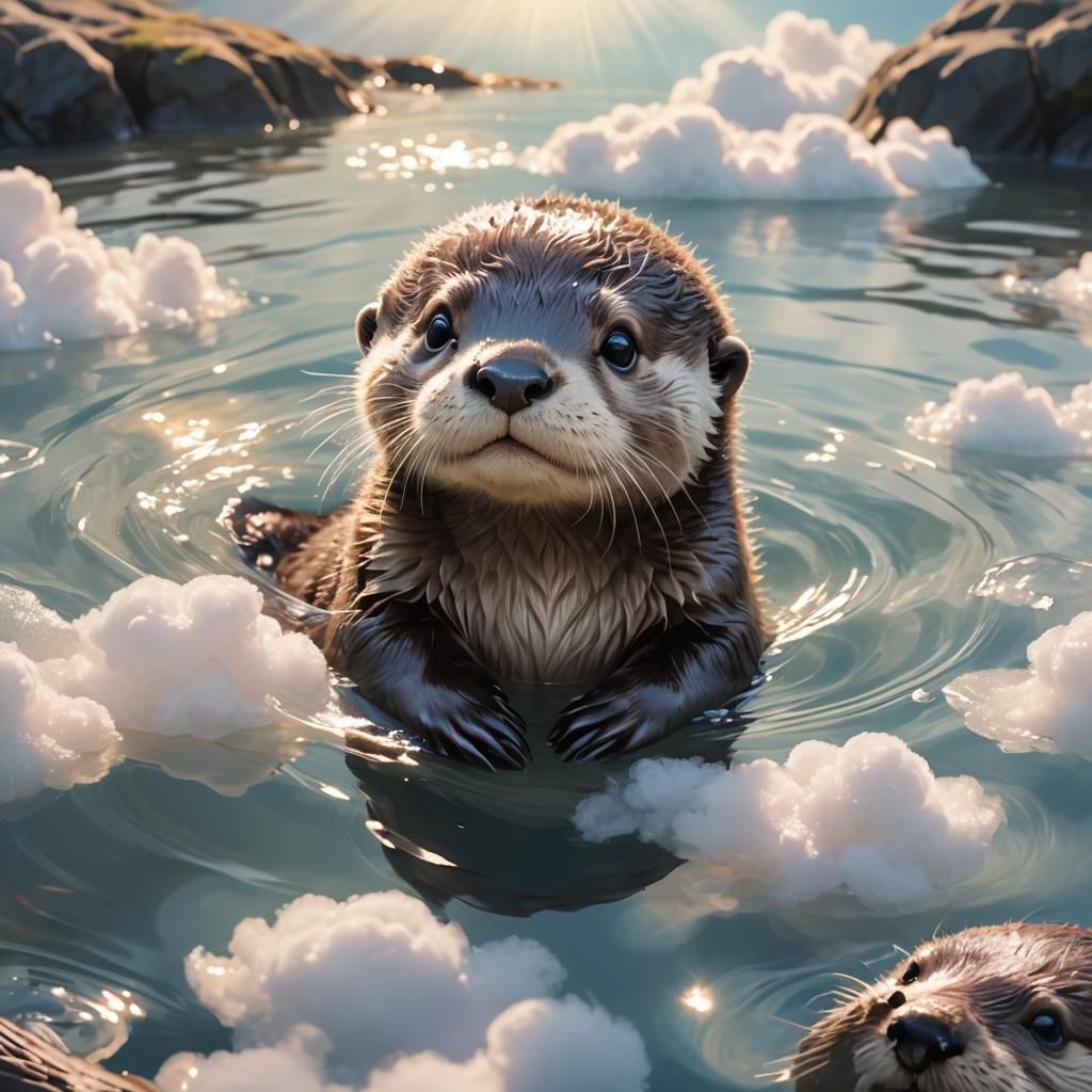 Cute Baby Otter Basks in Heavenly Sunshine