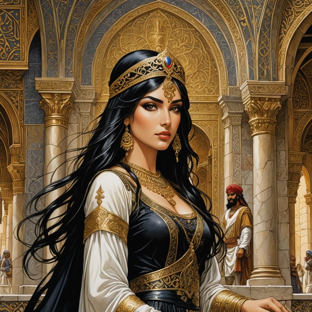 Arabian Princess and Warrior in Opulent Castle