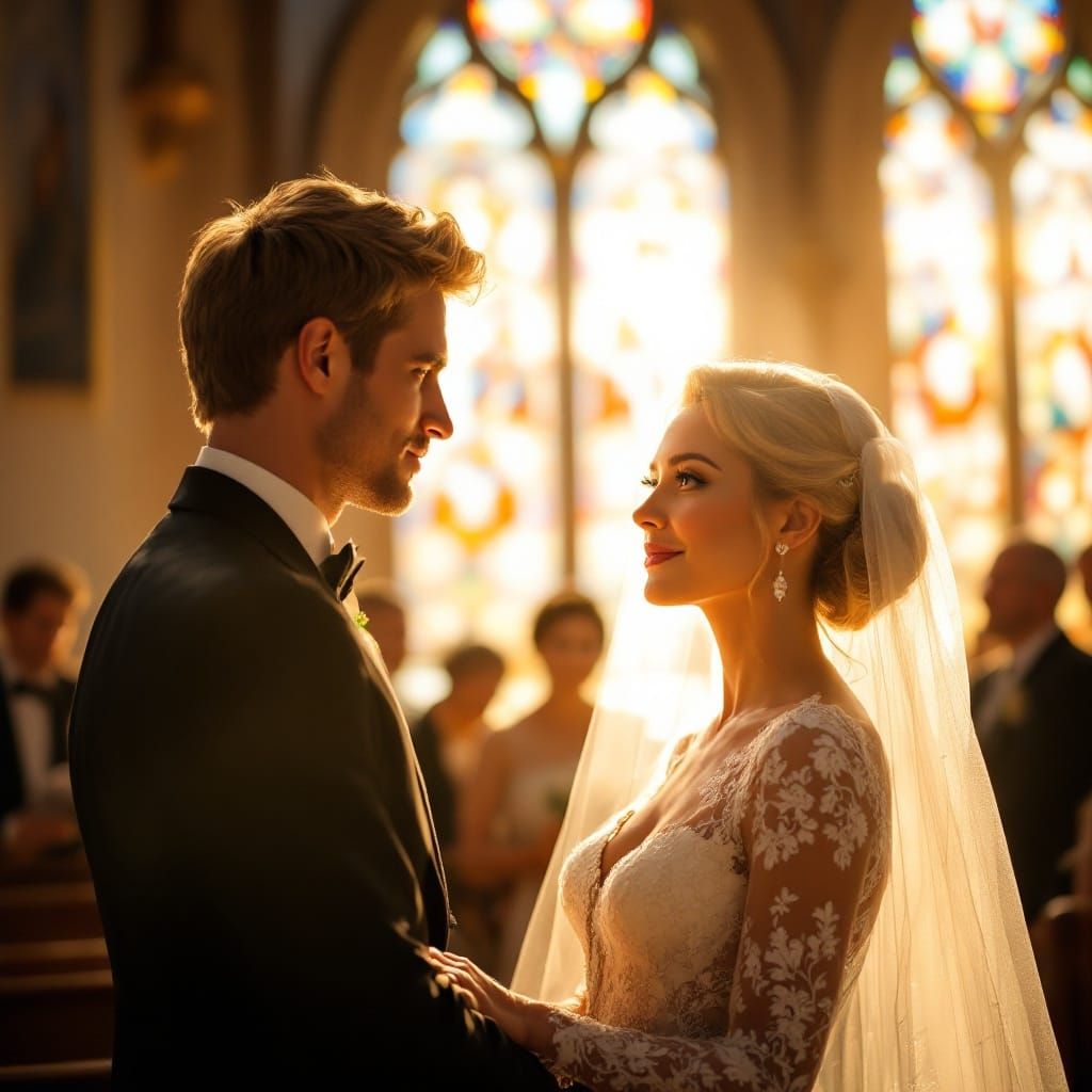 Warm-Toned Church Wedding Scene as Fine Art Photography