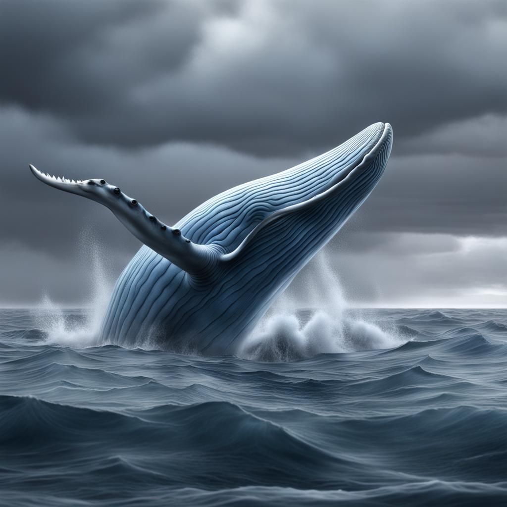 Hyperrealistic Blue Whale in a Storm