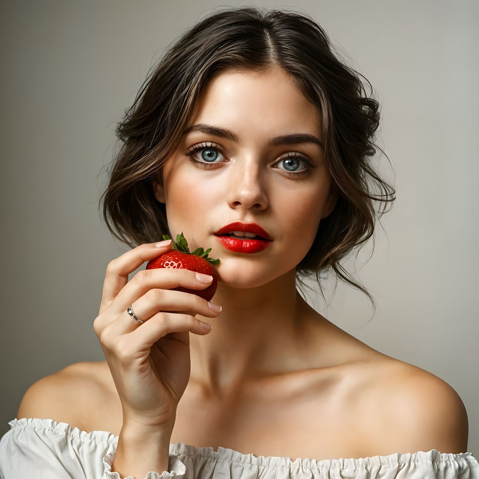 Woman's Lips with Strawberry in Art Nouveau Style