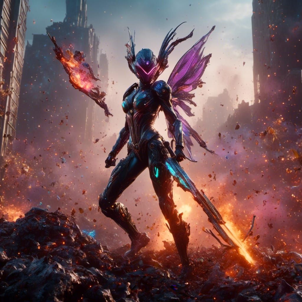 Superhero Saves Citizens in Destroyed Metropolis