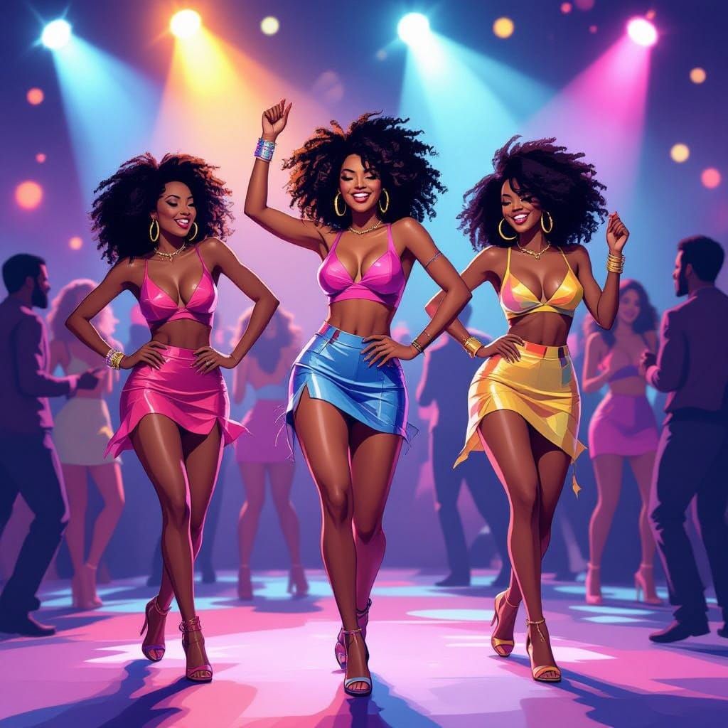 Vibrant Black Women Dance in the Club