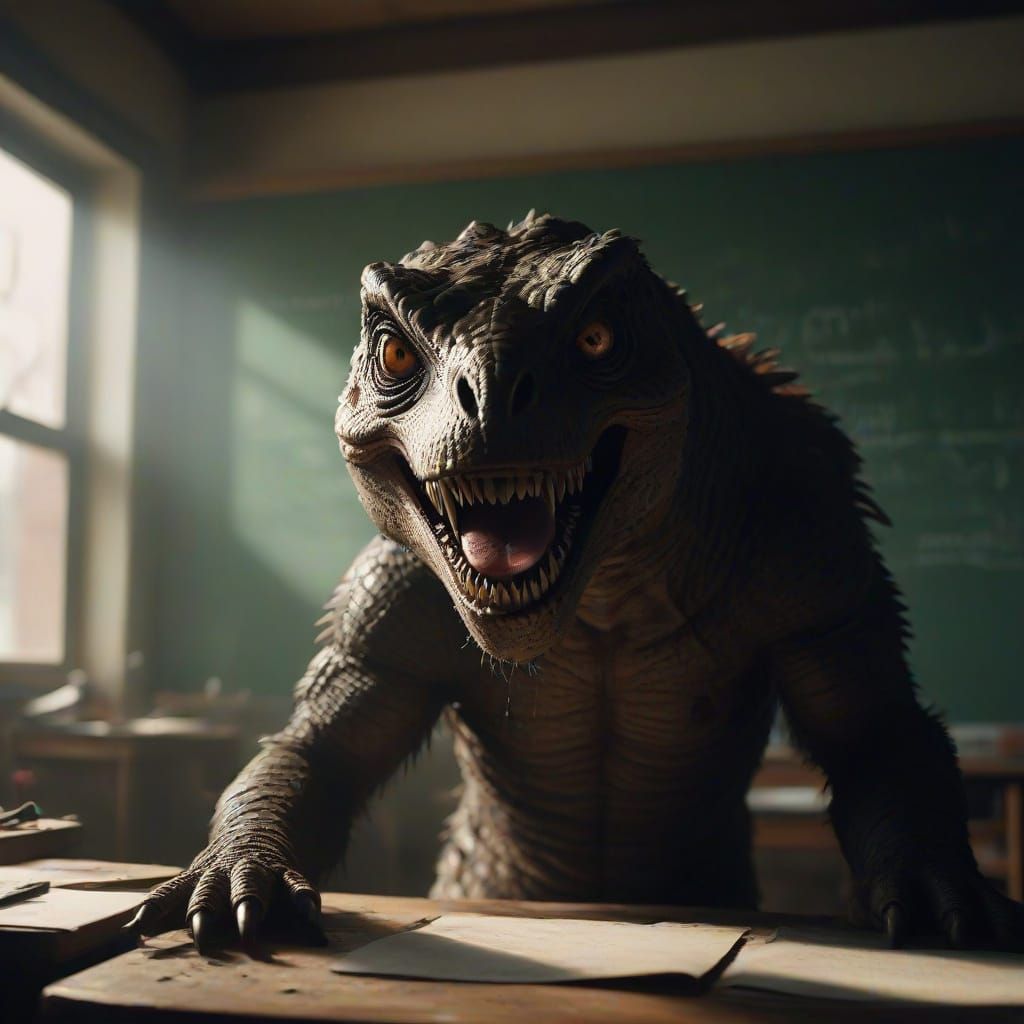 Dark Classroom Scene in Film Noir Style