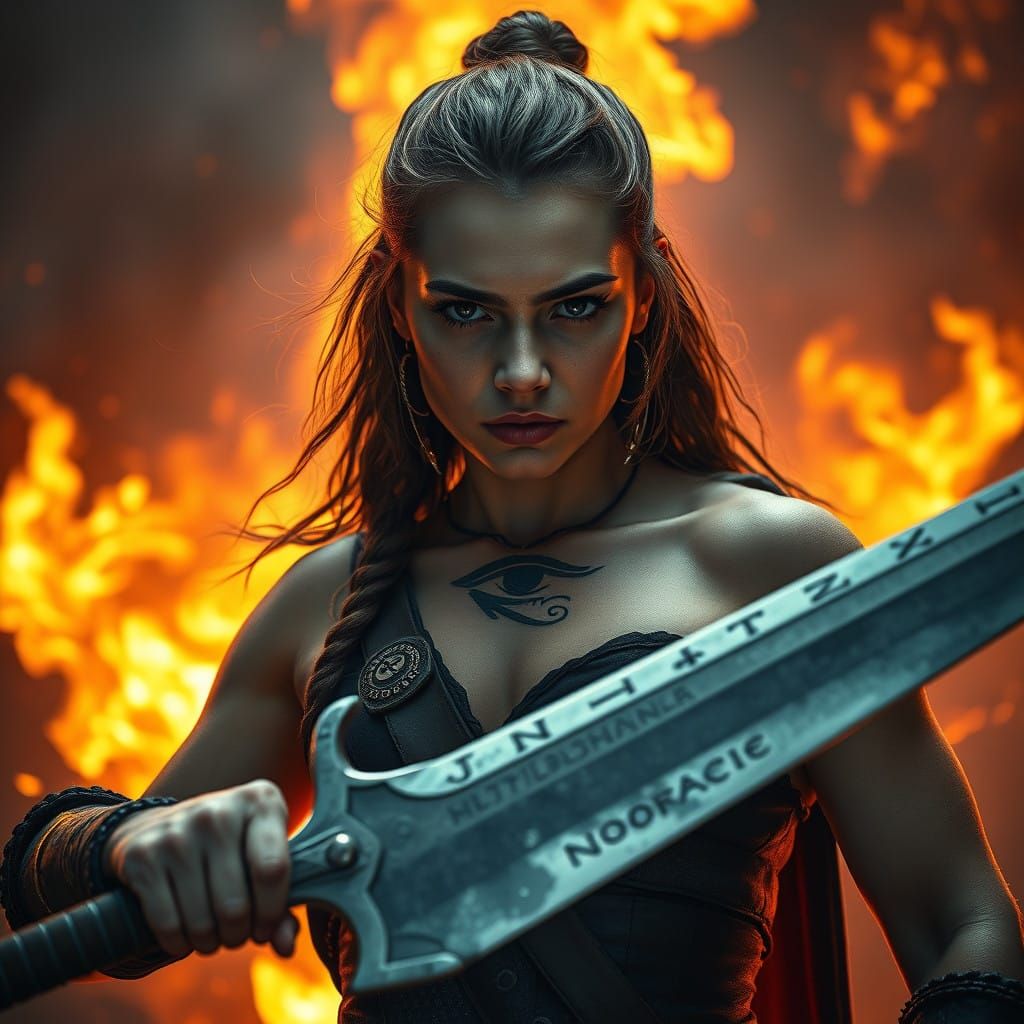 Viking Warrior Goddess in Blazing Inferno