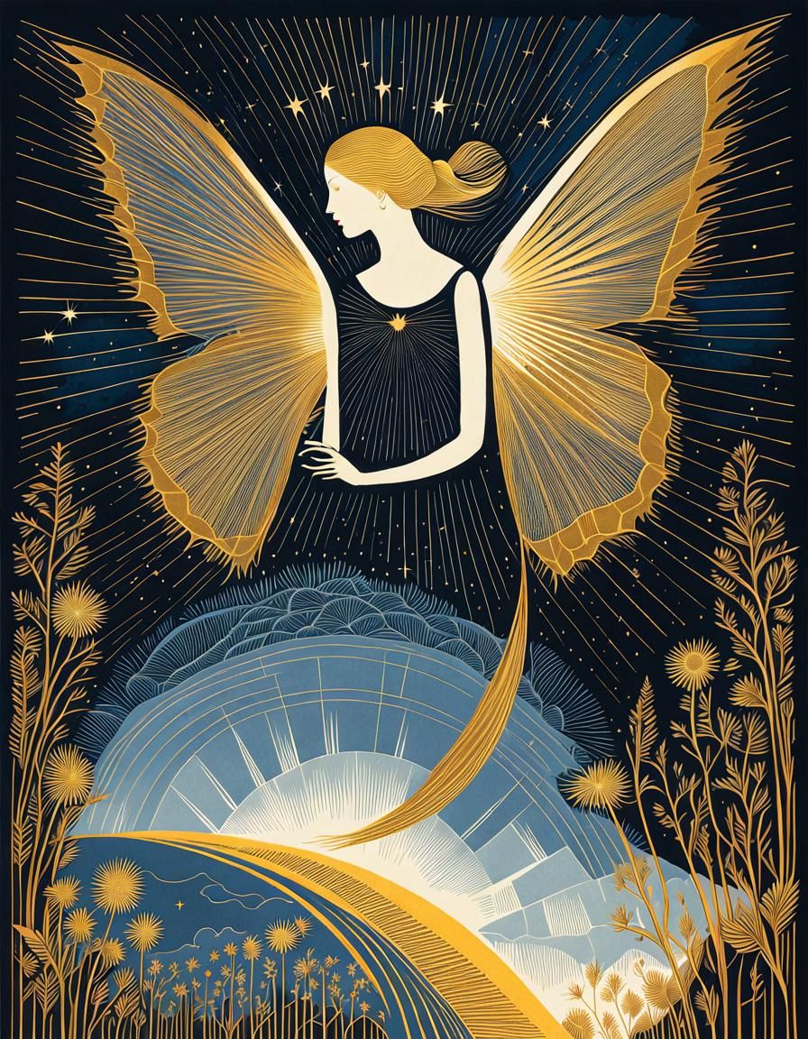 Intricate Linocut Illustration with Golden Ratio and Rays