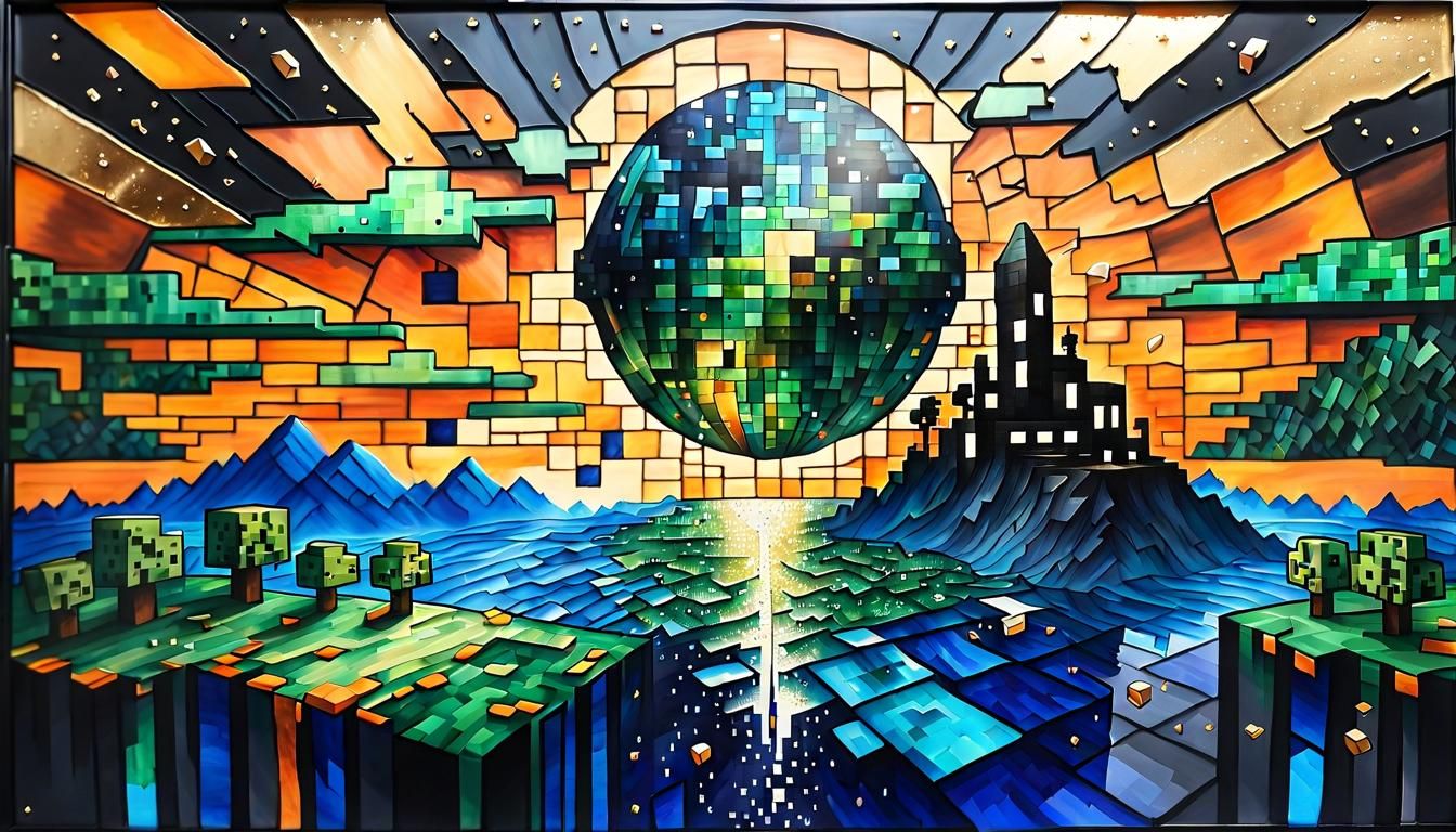 Surreal Minecraft World in Post-Impressionist Style