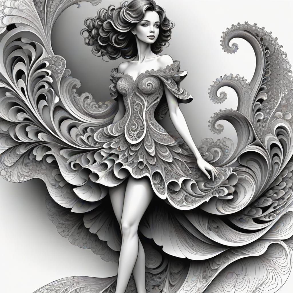 Elegant Woman Curtsies: Abstract Sketch Art