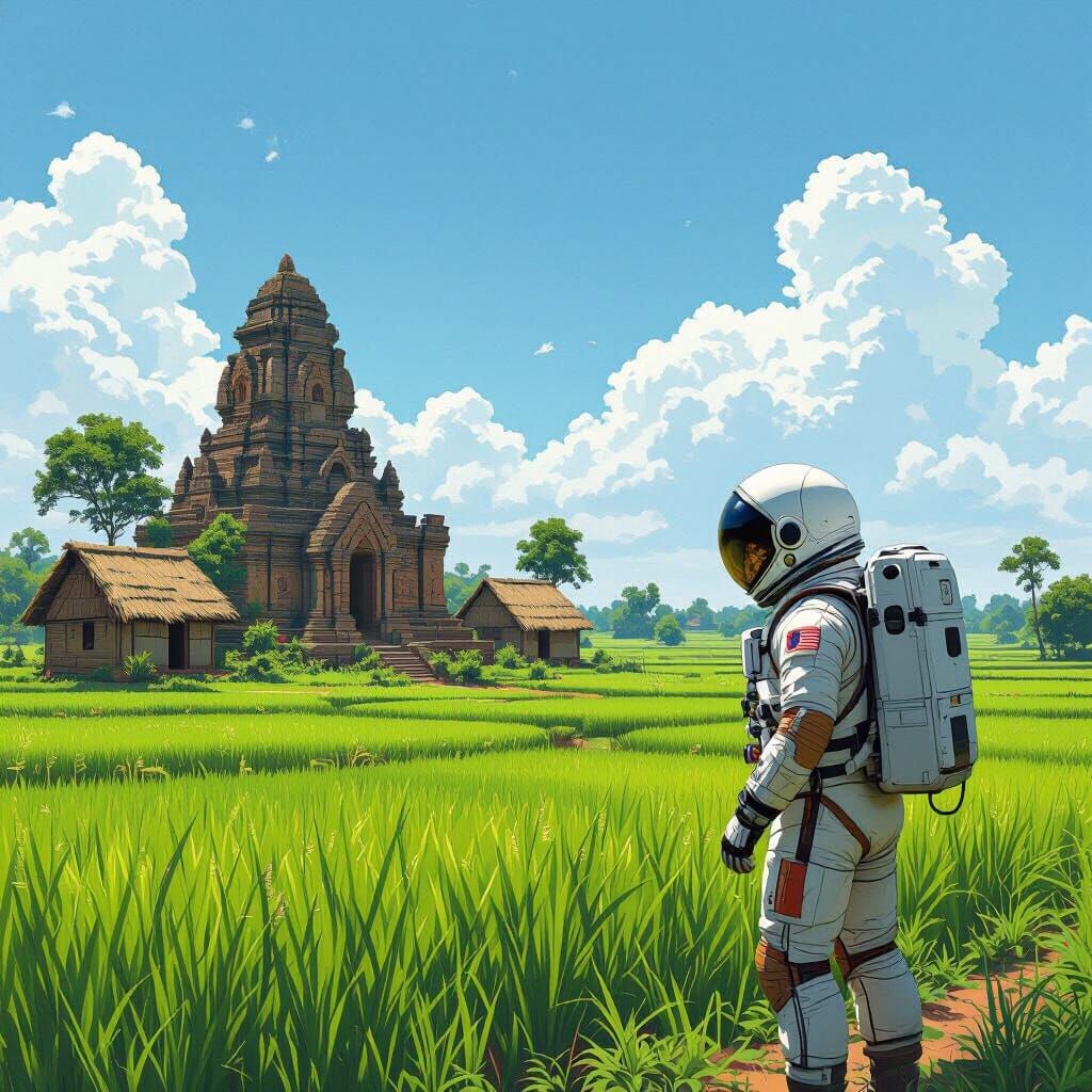 Astronaut Discovering Ancient Alien Ruins in Sci-Fi Style