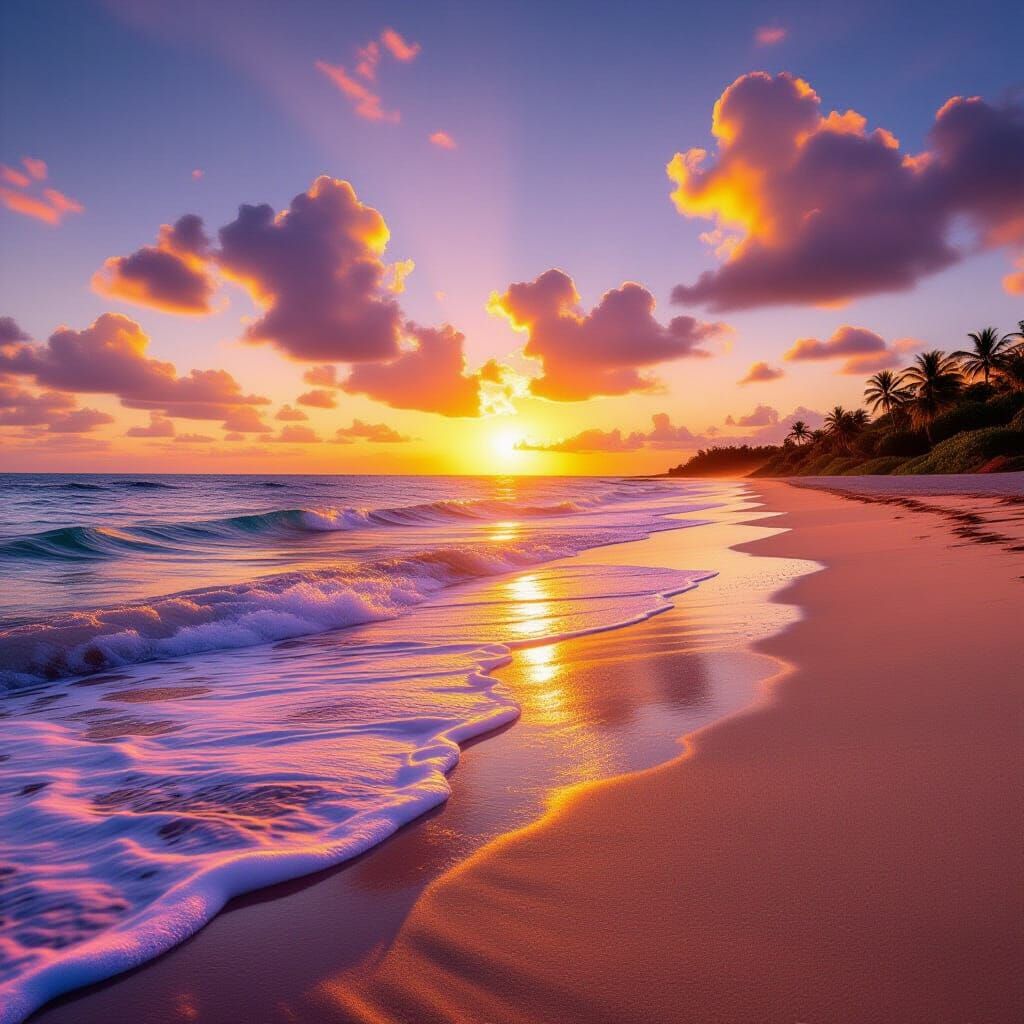 Realistic Tropical Beach Sunset Photo