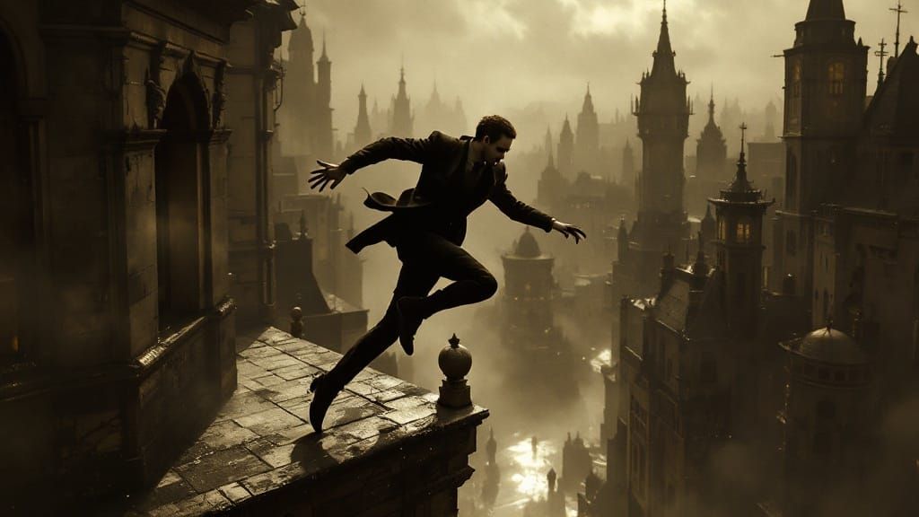 German Expressionist Masterpiece: High Contrast Jumping Figu...