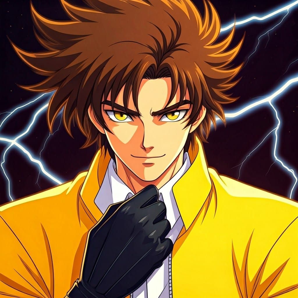 Retro Anime Young Man with Lightning Magic