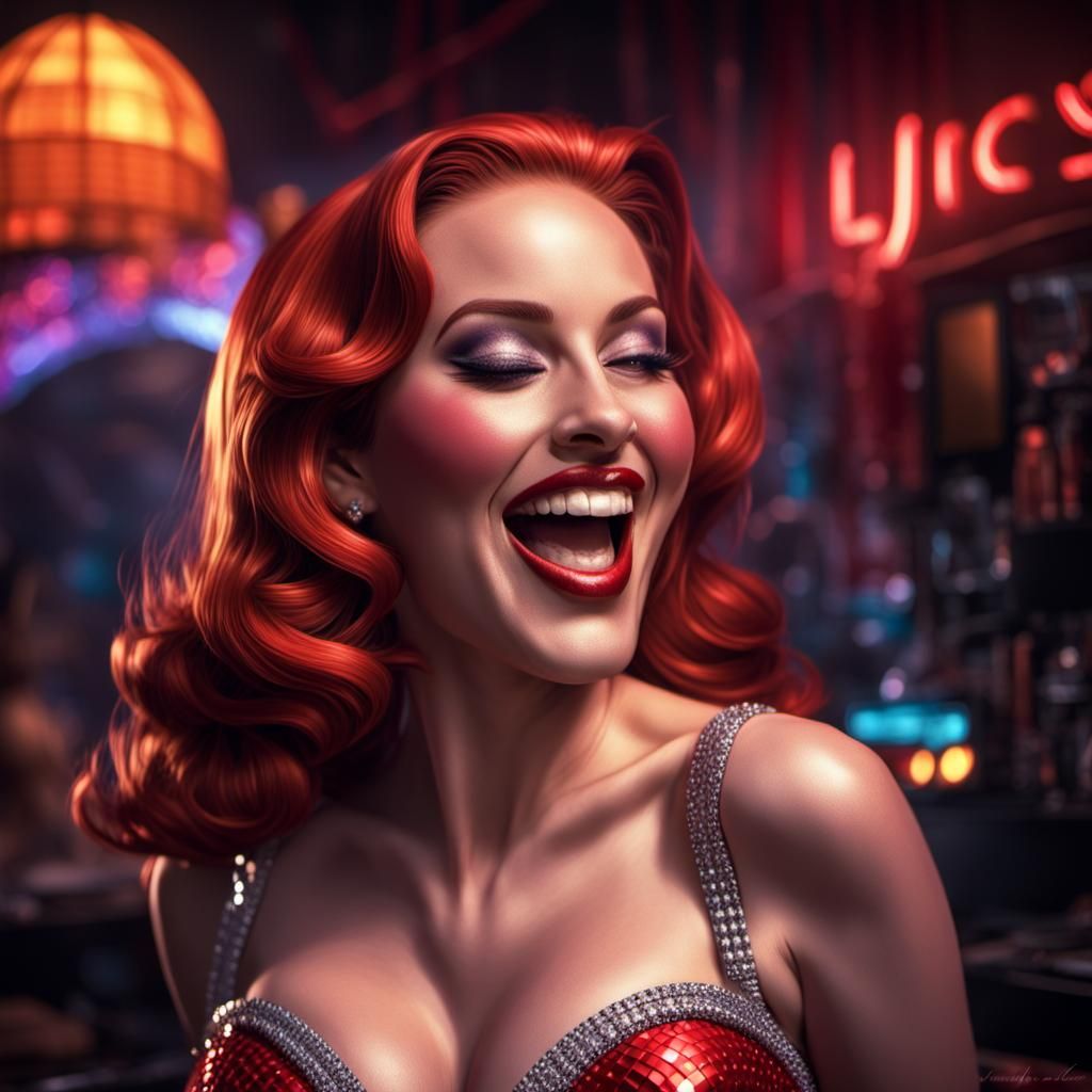 Glamorous Woman Laughing in Disco Fantasia