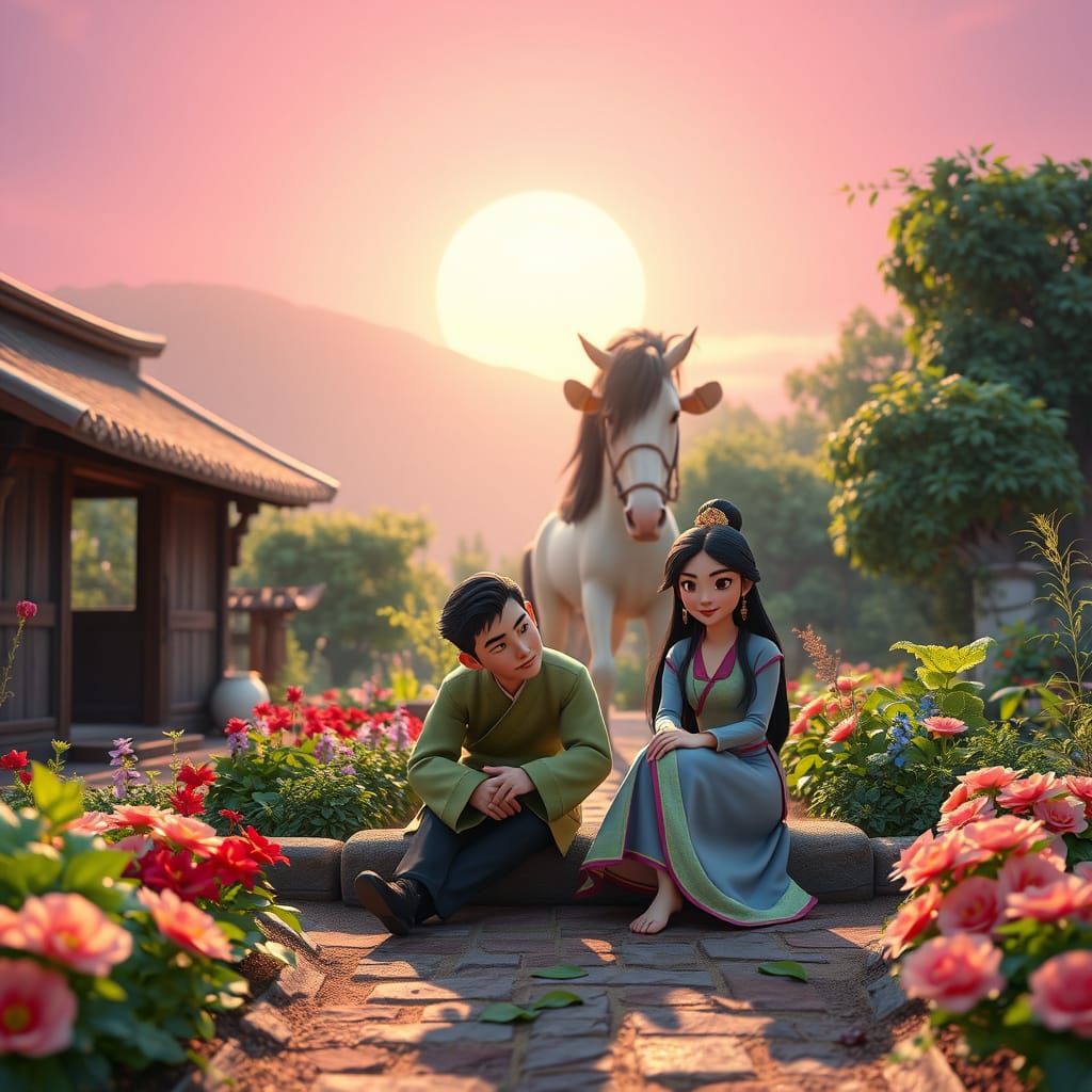 Surreal Morning of Love and Serenity in Vibrant Gardens