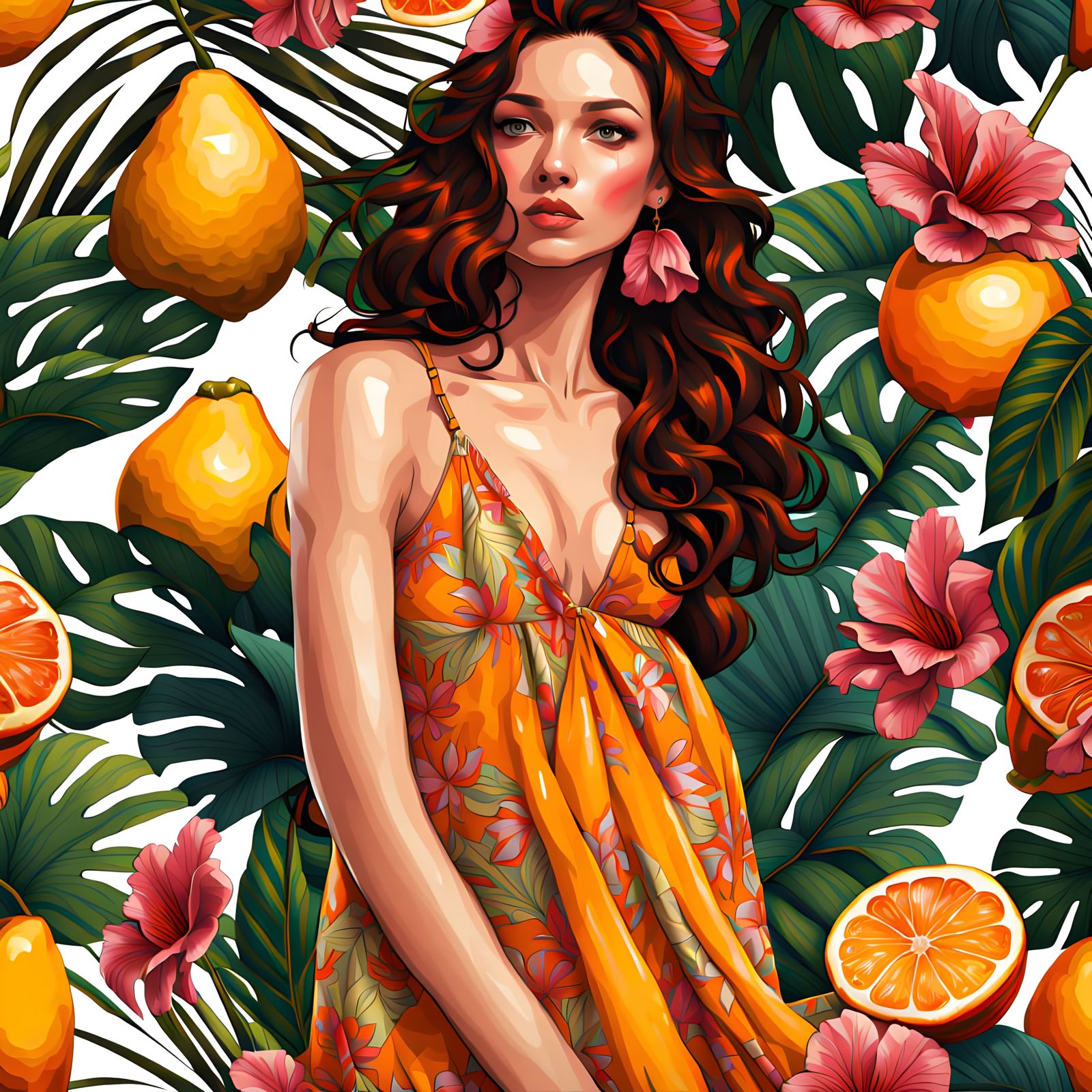 Tropical Island Goddess in Vibrant Colors