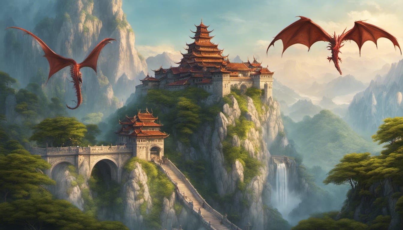 Majestic Dragon Palace in Mountainous Landscape
