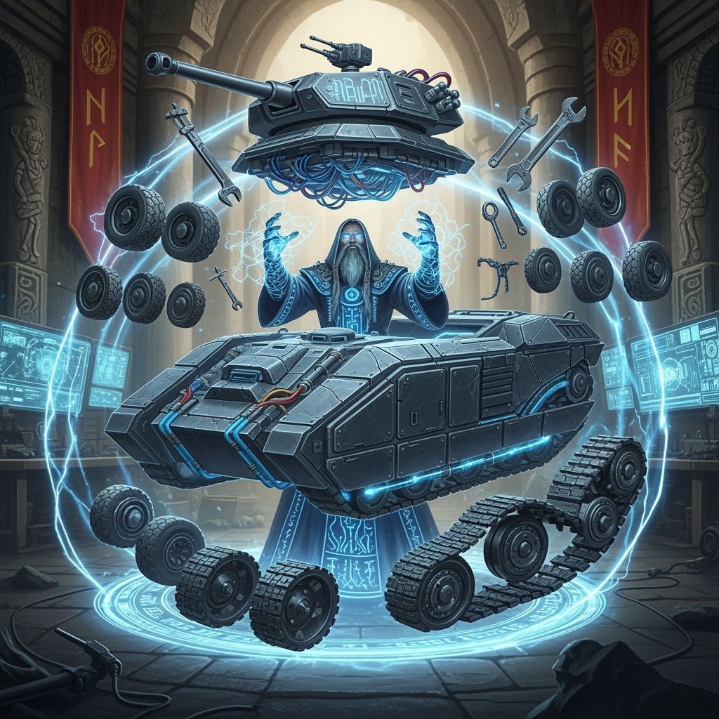 Sorcerer Forges Techno-Magic Battle Tank in Workshop