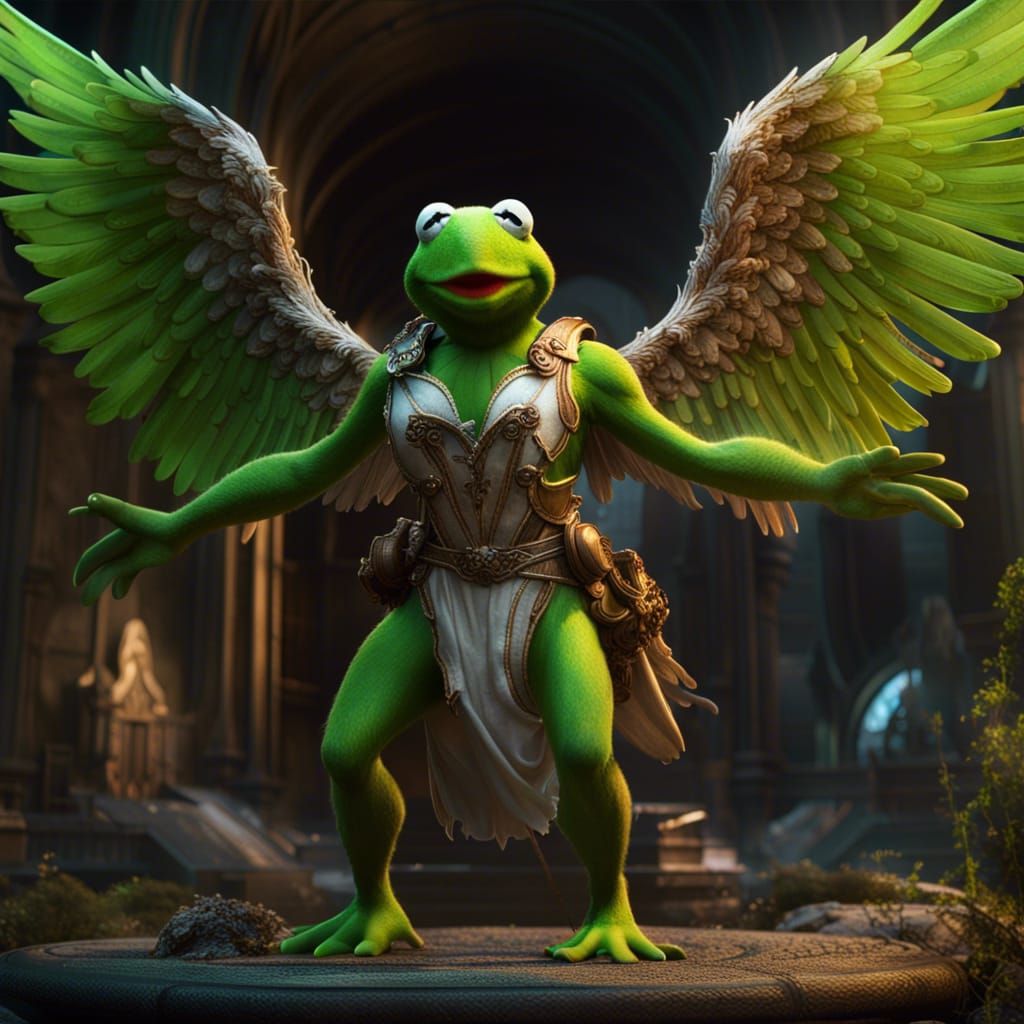 Angelic Buff Kermit: Detailed Fantasy Concept Art