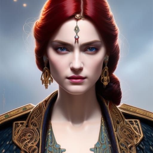 Hyperrealistic Jedi Lady Portrait with Red Hair